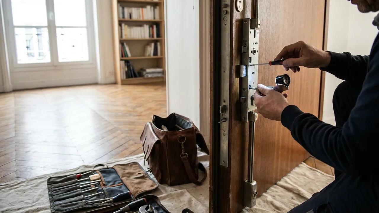 Réglage du mécanisme multipoints d'une porte blindée dans un appartement du Pré-Saint-Gervais
